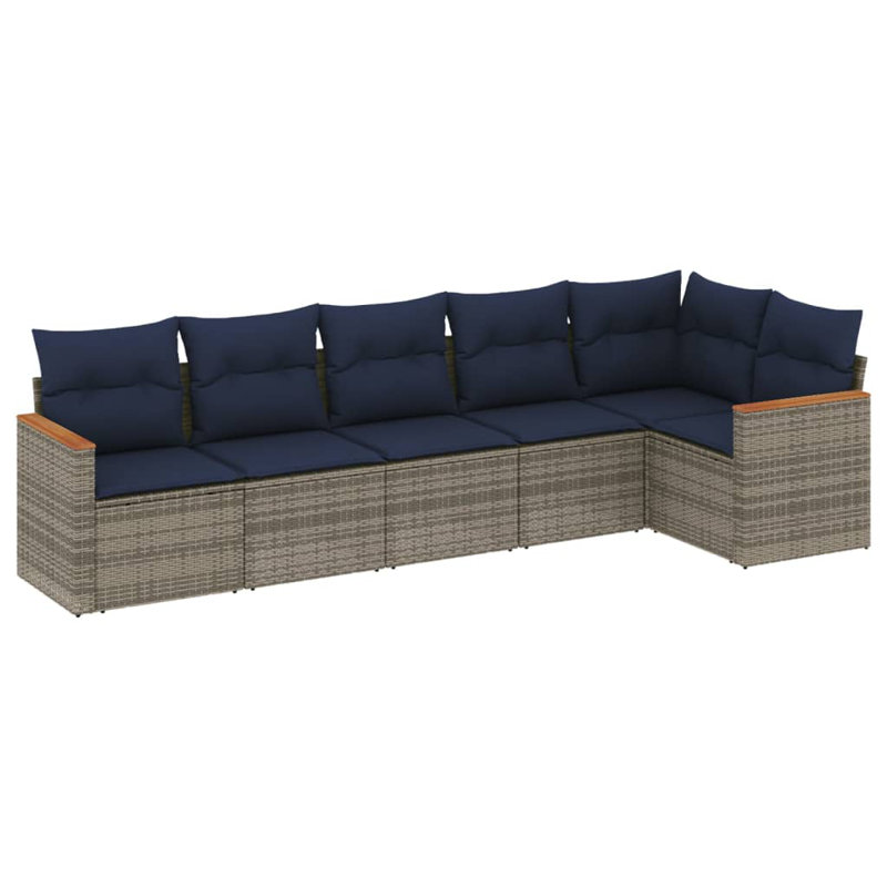 Ensemble de canapé de patio 7 pièces avec coussins en rotin de polyester gris
