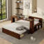Lit de jour double multifonctionnel avec bureau amovible, tiroirs de rangement et tables d'appoint à levage hydraulique, espresso -108361750-108361748