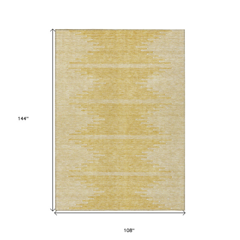 Tapis intérieur lavable abstrait doré et ivoire 9 pi x 12 pi