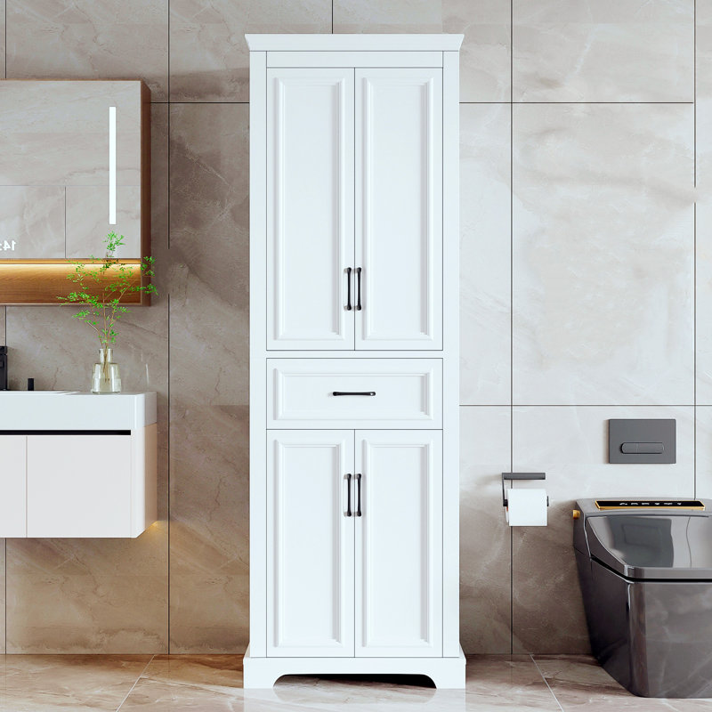 Armoire de salle de bain autoportante de 70,8 po avec tablettes réglables et charnières à fermeture douce, convient aux chambres à coucher, aux salles de bain et aux salles de lavage, blanc