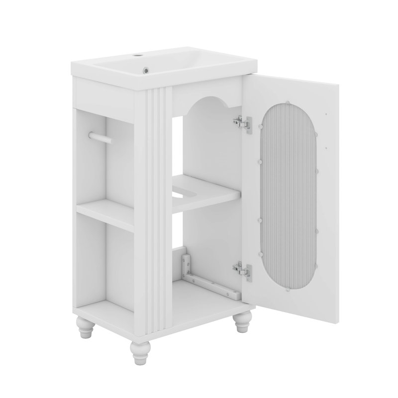 Meuble-lavabo de 20 po avec lavabo, tablette à deux niveaux, tablette réglable, Blanc