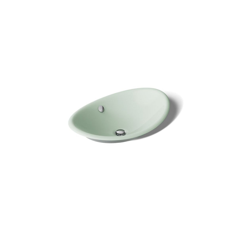 Iron Plains Metal Oval Vessel Bathroom Sink with Overflow, Aspen Green