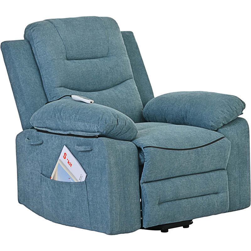Fauteuil de massage inclinable électrique chauffant, Lin bleu