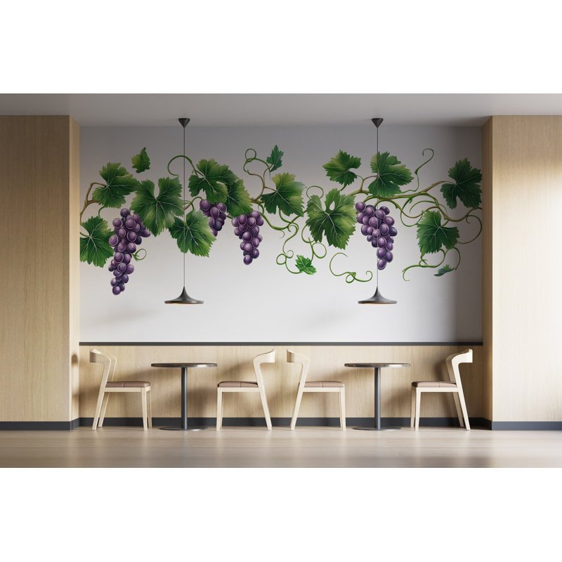 Murale de vigne raisin, art mural de bar à vin, décor de raisin botanique, design d'intérieur de restaurant 412Mv