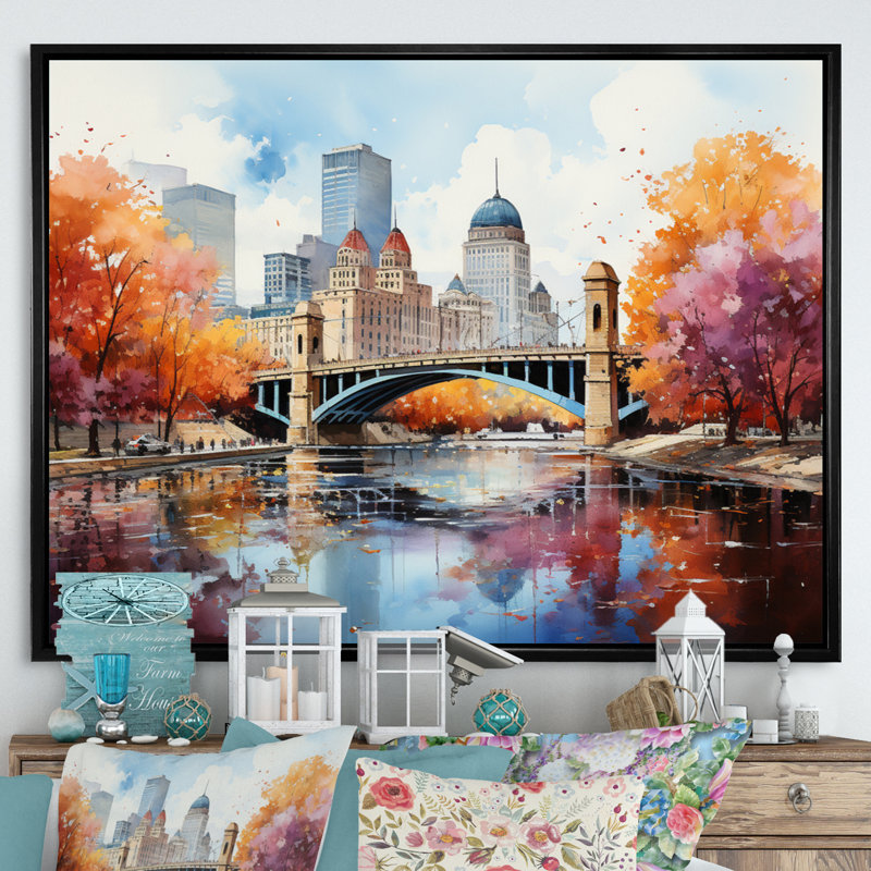 Minneapolis en automne II, H 30 po x l 40 po x P 1,5 po, Cadre flottant noir