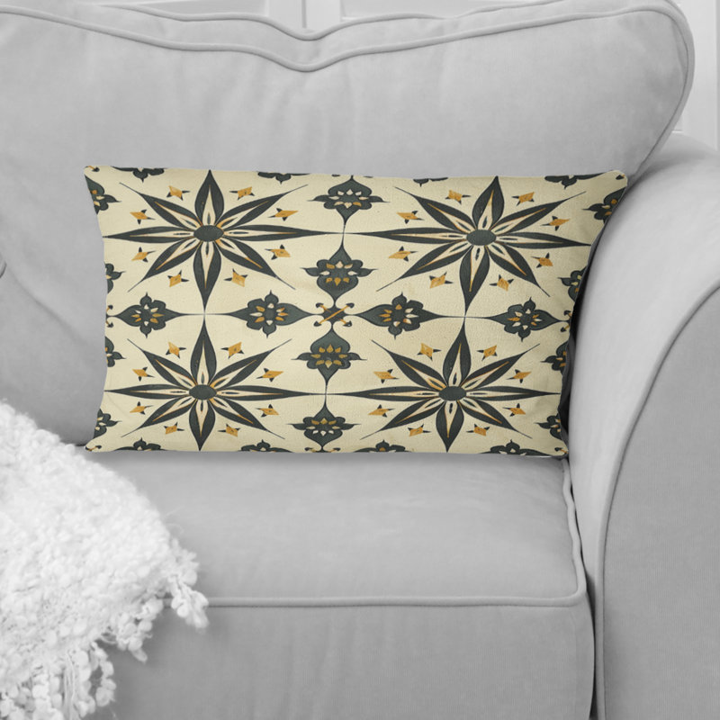 Coussin lombaire beige Mid-Century avec étoiles Mid-Century