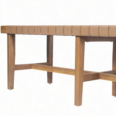 Élégant banc de chambre en bois d'acacia avec siège en similicuir