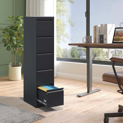 Classeur en métal à 5 tiroirs pour bureau / maison, en acier, verrouillable, inclinable, tiroirs pleine extension, manipulation pratique avec serrure, tiroirs, fonction d'inclinaison, accès rapide
