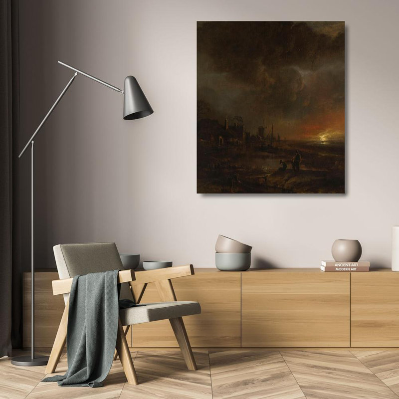 «Fishing at Night» par Aert Van Der Neer - Art mural sur toile tendue avec châssis, H 24 po x l 17 po