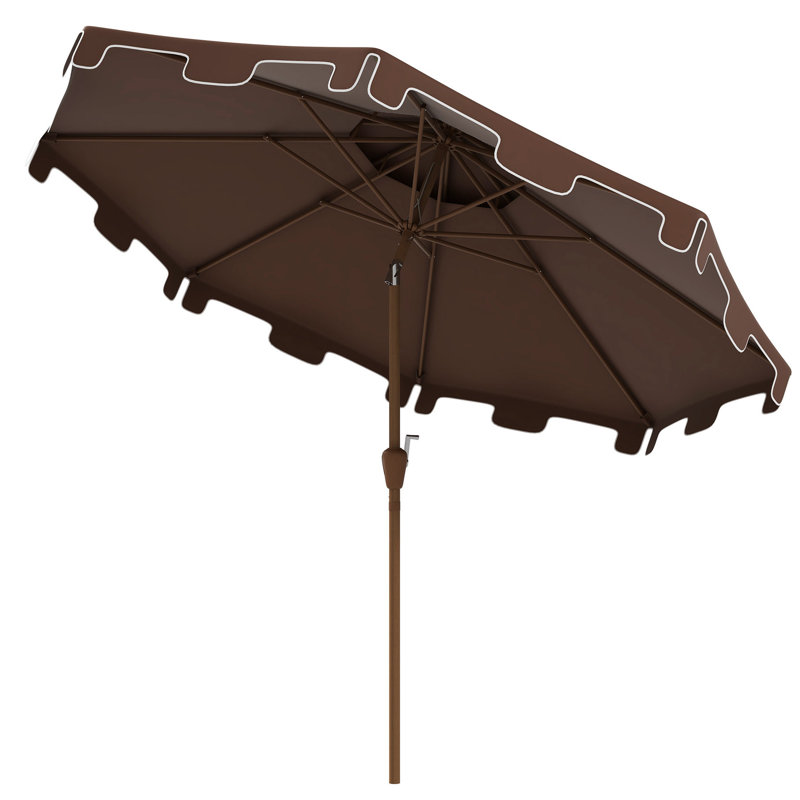 Parasol de patio 9 'avec inclinaison et manivelle - Double sommet à volants pour l'extérieur pour le jardin, la terrasse, la piscine et la détente brune dans divers environnements