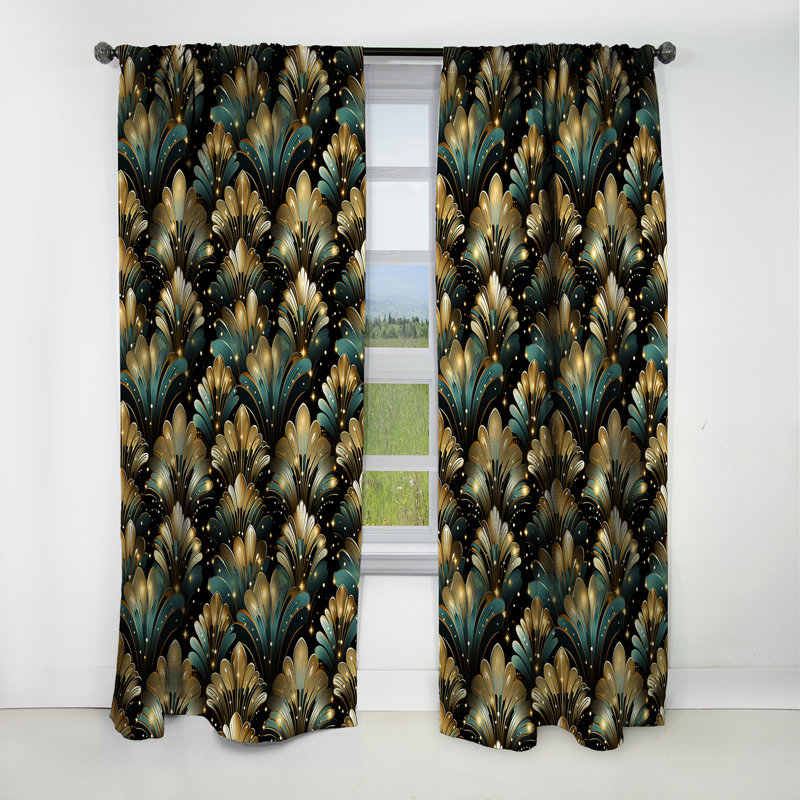 Or riche et émeraude Art déco glamour motif I - Rideau occultant en marbre abstrait - 1 panneaux, L 52 po x L 63 po