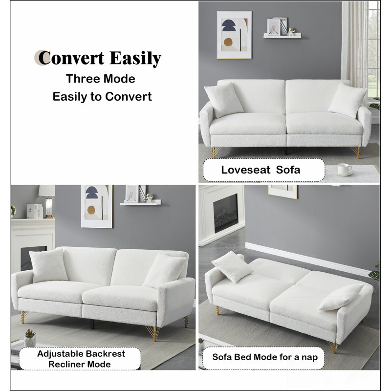 Canapé-lit en velours de 74,41 pouces avec dossier à réglage séparé et fonction de rangement