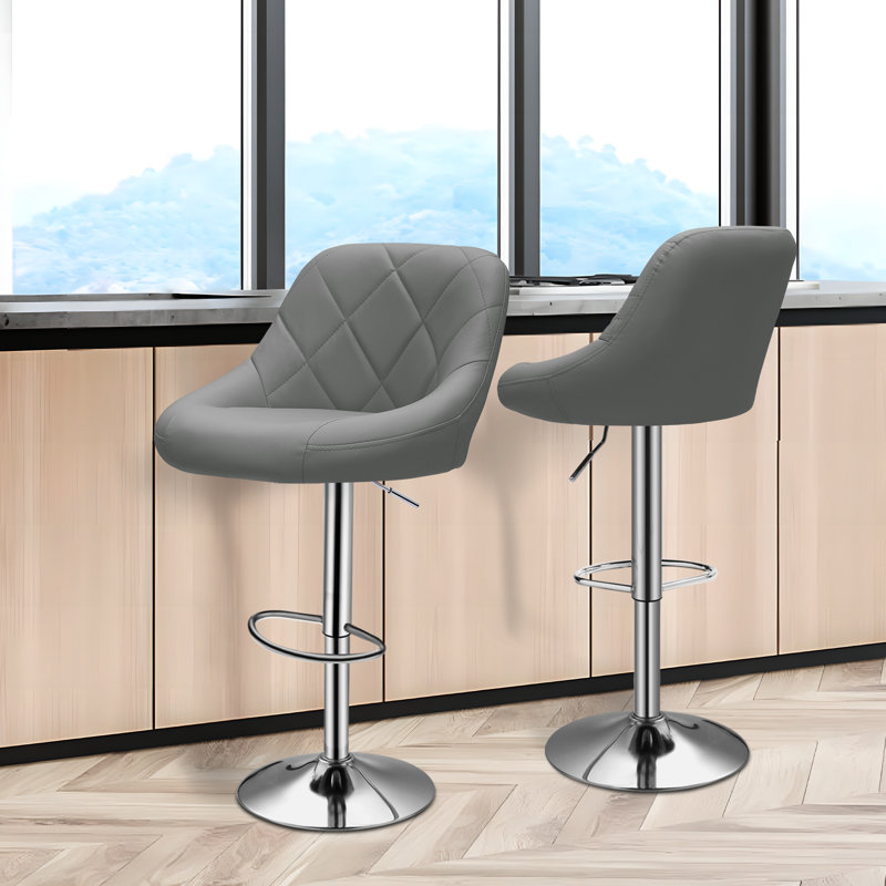 Tabouret de bar réglable en cuir Calvyn, gris, 2