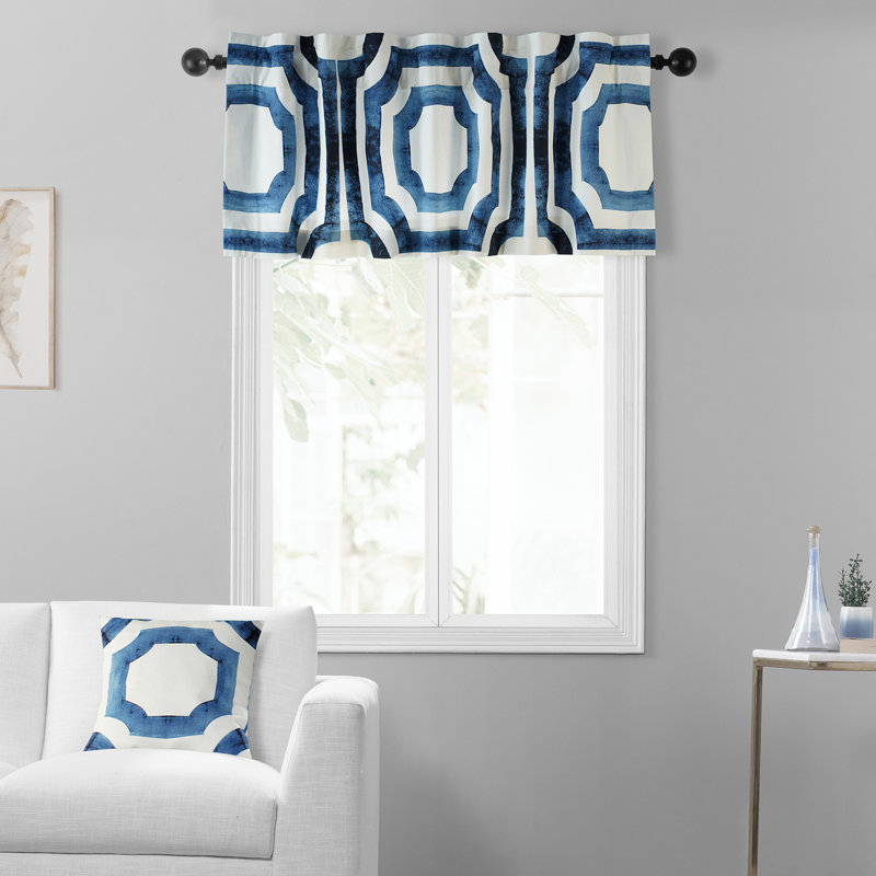 Cantonnière obscurcissante en coton à imprimé sur mesure 50 po Parkes pour salon, chambre à coucher et cuisine, Bleu