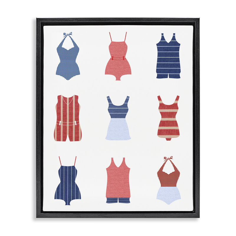 «Divers Beach Swimsuits» par Lil 'Rue, Cadre flottant noir de jais, H 21 po x l 17 po