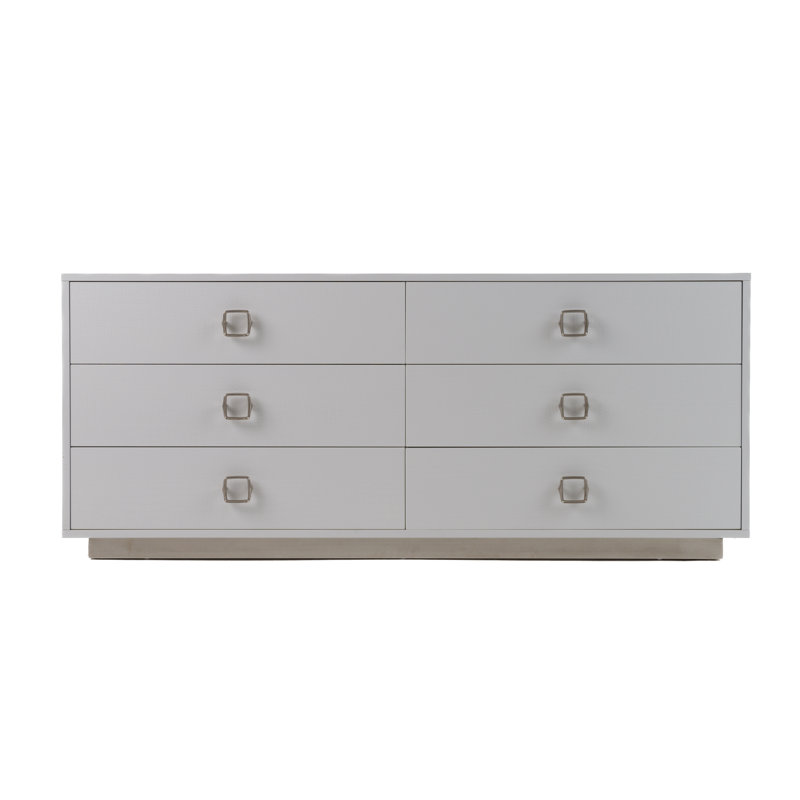 Commode crocodile à 6 tiroirs l 63 po, Argent / blanc