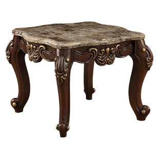 Dandre Transitional 30"L Square End Table with Natural Marble Top in Walnut