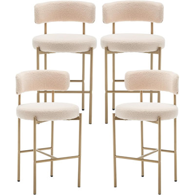 Gold Boucle Bar Stools Set Of 4, 26" Modern Counter Stools With Backs, Upholstered Barstools For Kitchen Island, Bar, Cafe