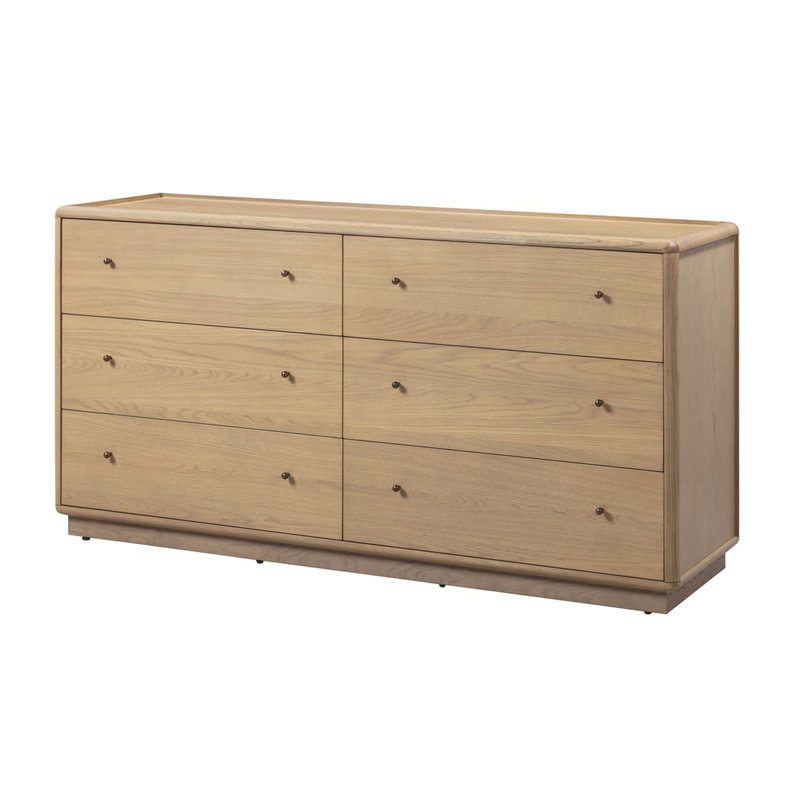 Commode moderne à 6 tiroirs avec coins arrondis, Jaune