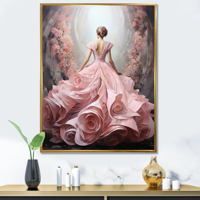«Rose and White Woman Ballet Solitude II» - Décoration murale spirales abstraites, H 32 po x l 24 po x P 1 po