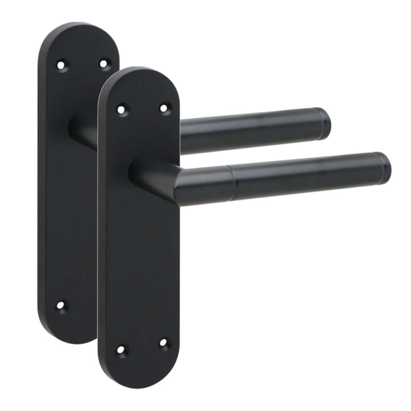 Golden Grace 6 Pairs Victorian Mitred Design Long Rounded Backplate Straight Internal Latch Door Handle Matt Black - 182mm x 45mm