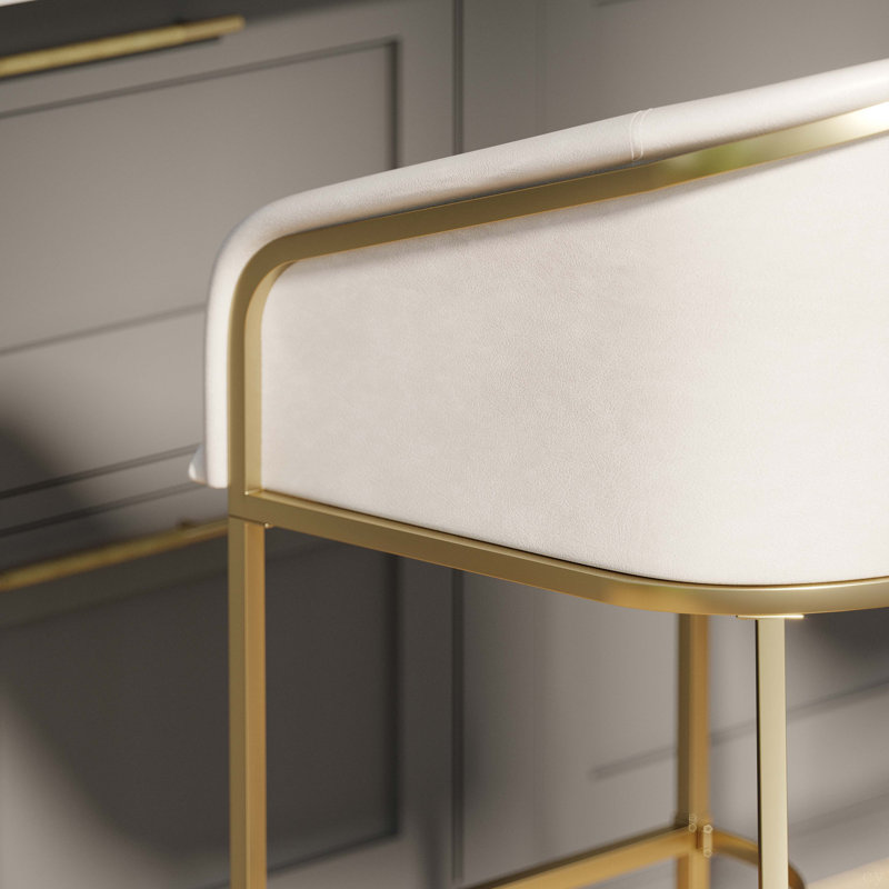 Tabouret de bar 31 po 31 po, similicuir avec structure en acier doré, Blanc