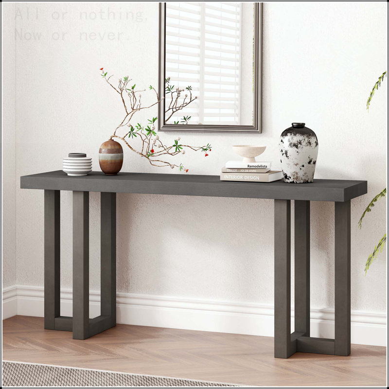 Console géométrique avec pieds en pin massif et placage de pin, Gris foncé