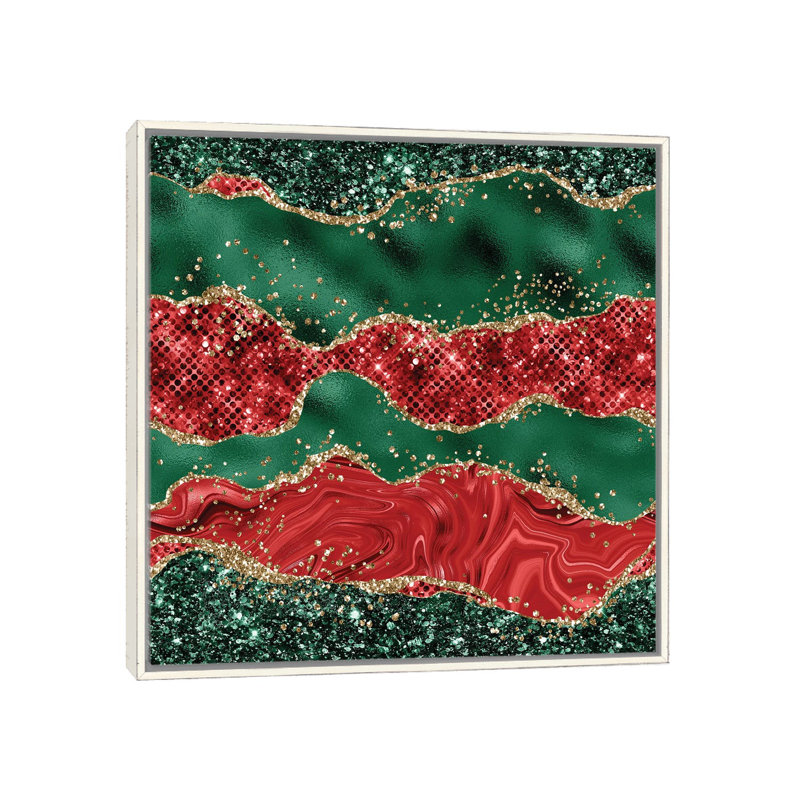 «Christmas Glitter Agate Texture VI», reproduction d'art sur toile encadrée, H 26 po x l 26 po, Blanc patiné