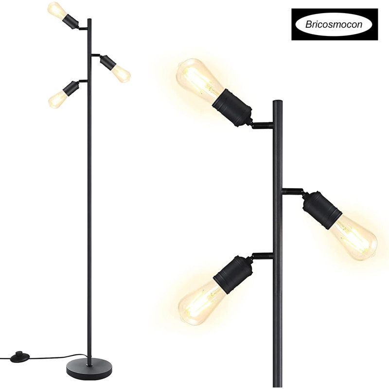 Black Adjustable Industrial Tree Floor Lamp with Rotatable Lights