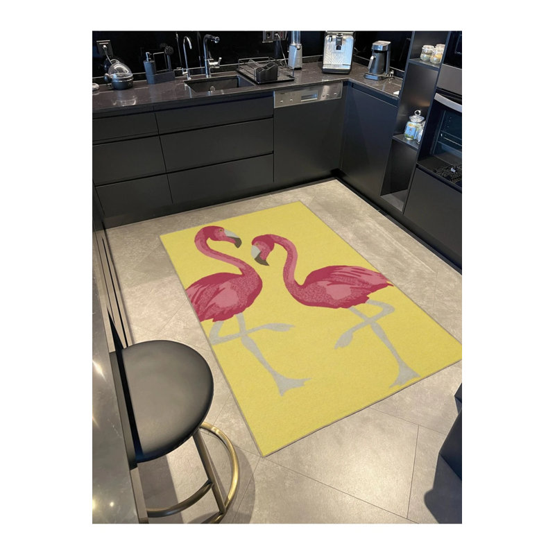 Tapis décoratif jaune à motif coloré de flamants animaux jaunes, Tapis de couloir 2 pi 6 po x 9 pi 11 po