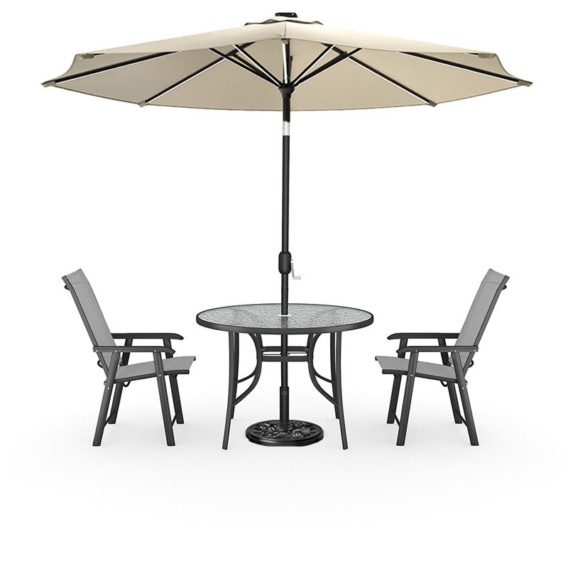Gricell 2 - Person Patio Dining Set Umbrella Hole Included Round Table, Grey/Beige