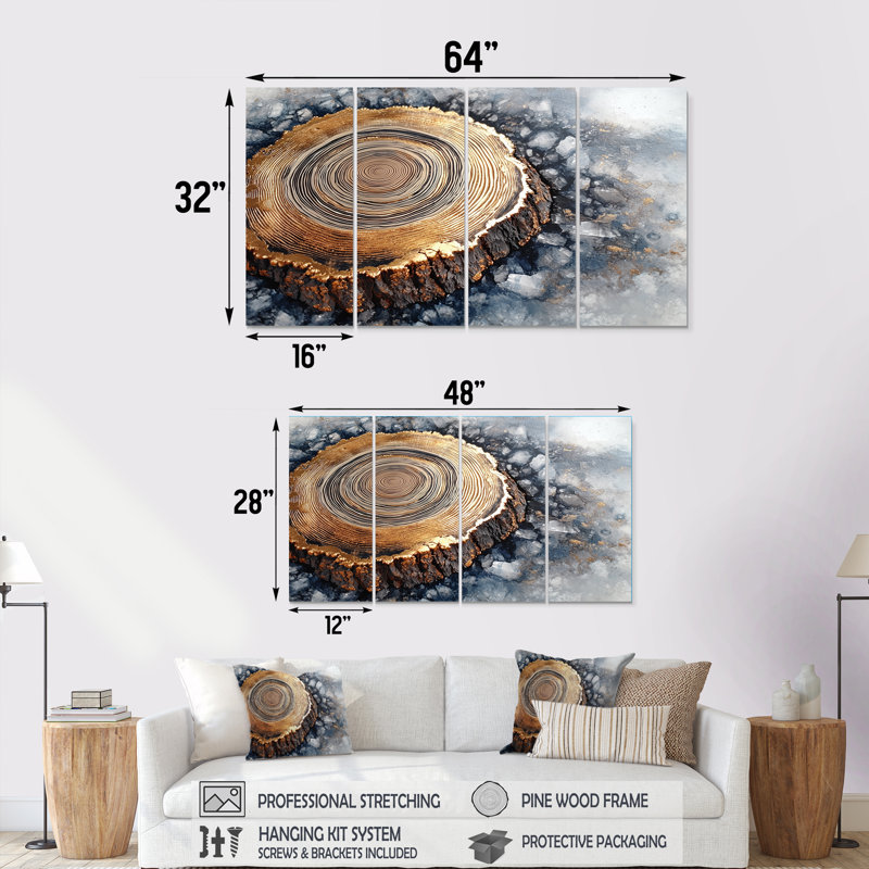 Royersford - Art mural arbre - décoration murale traditionnelle 4 pièces, H 28 po x l 48 po