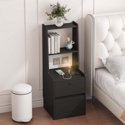 Veilleuse à commande vocale, table de chevet, table de chevet moderne avec rangement et bibliothèque pour la chambre à coucher