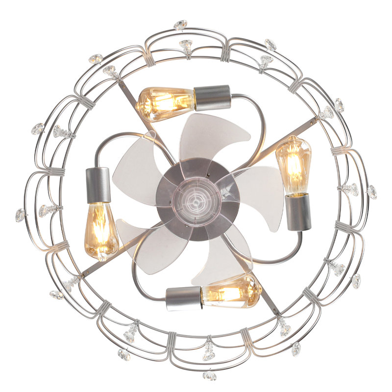 Matisha 21" Luxury Crystal Caged Ceiling Fan with Light Kit and Remote, Chrome with Clear Blades