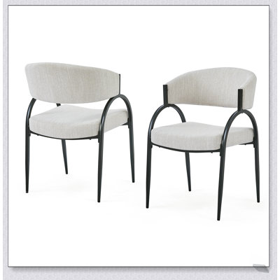 Elegant Beige Upholstered Dining Chairs with Sturdy Metal Legs, Set of 2 for Comfort and Style