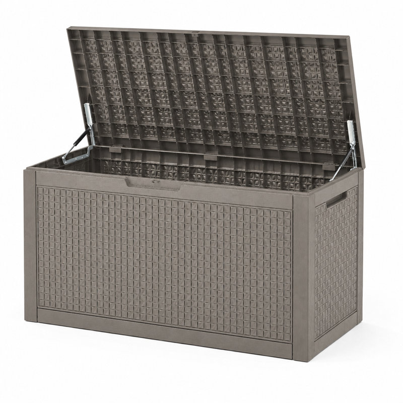 Boîte de rangement en résine 120 gallons pour l'extérieur durable et résistante aux intempéries, Gris