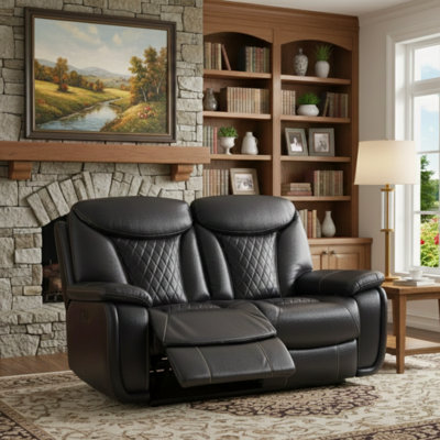 Saneela 62.6'' Wide Diamond Stitching Breathable Leather Power Reclining Loveseat with USB