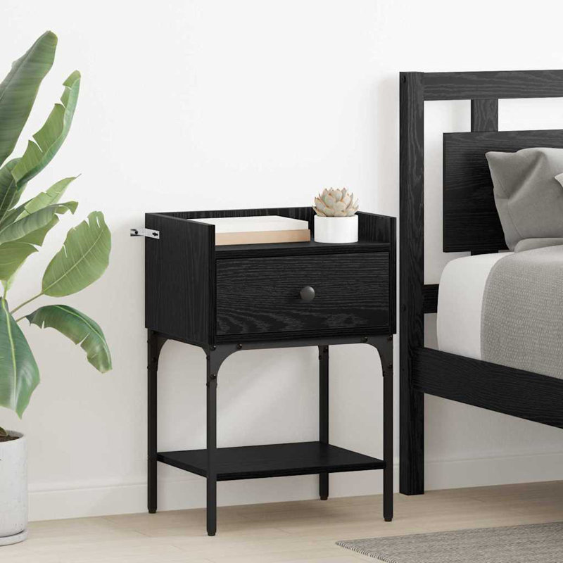40cm W Manufactured Wood Bedside Table, Black Oak