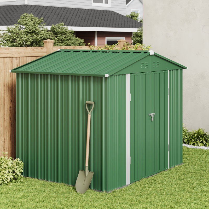 8 Ft. W X 6 Ft. D Metal Storage Shed With Frame And Lockable Door, Green