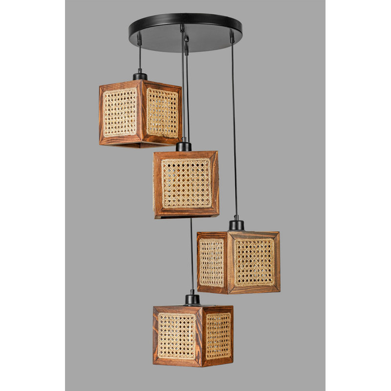 Chandle Chandelier, Walnut/Rattan