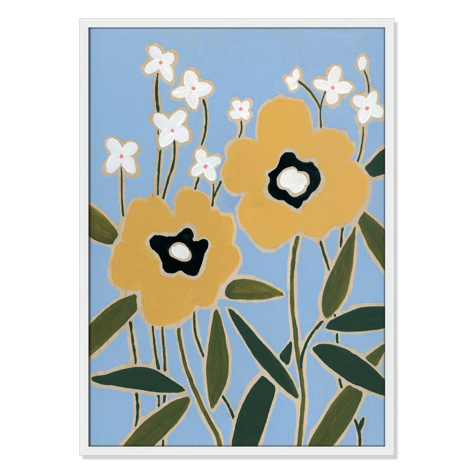 Maura "Woodblock Floral II" Print, 35.5" H x 25.5" W x 1.25" D, Satin White Framed
