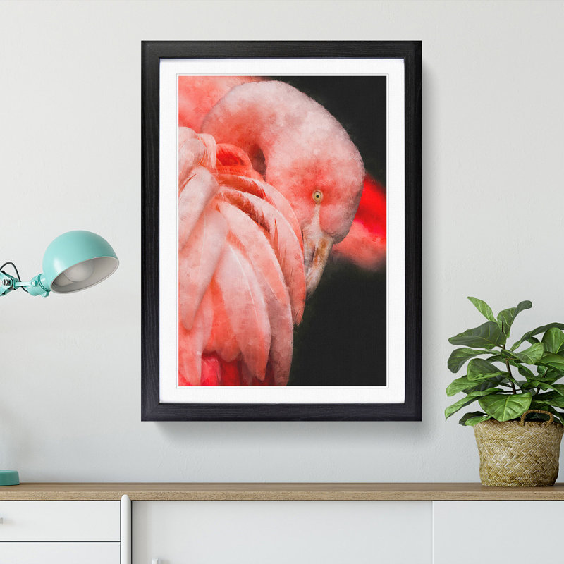 Pink Flamingo Abstract - Single Picture Frame Painting on MDF, 63cm H x 45cm W x 2cm D, Black Framed