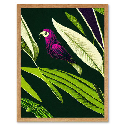 Parrot Tropical Plant Vintage Linocut Pattern - Print