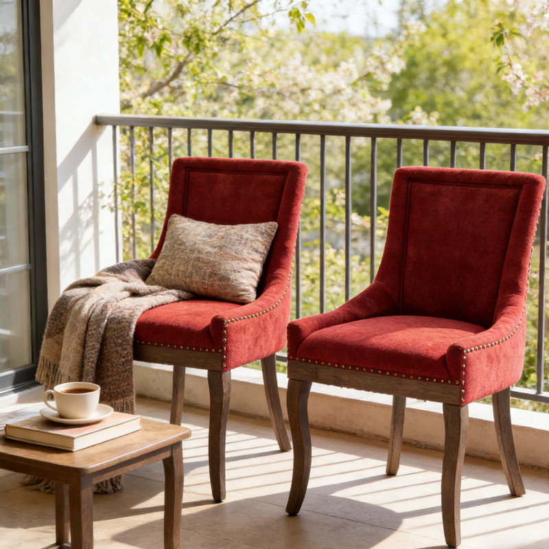 Farmhouse Upholstered Side Chairs Set of 2, Vintage Solid Wood Kitchen Dining Chairs with Nailhead Trim & High Back Support, 350lbs Weight Capacity