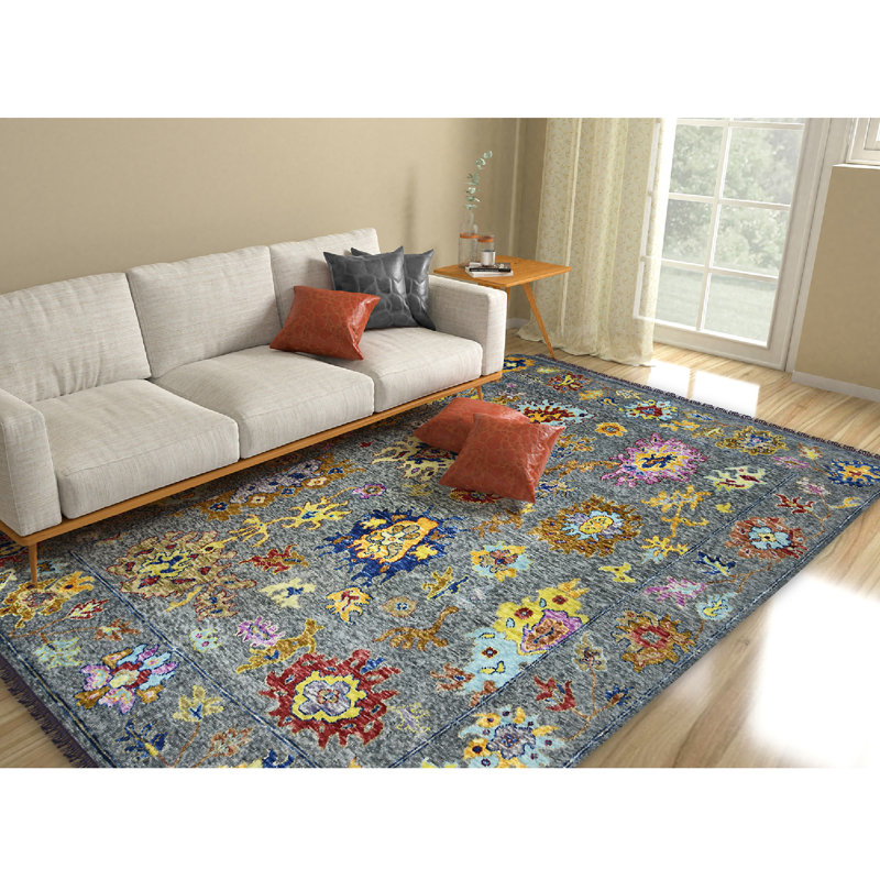 Blu Wool Oriental Area Rug in Gray, Rectangle 10' x 14'