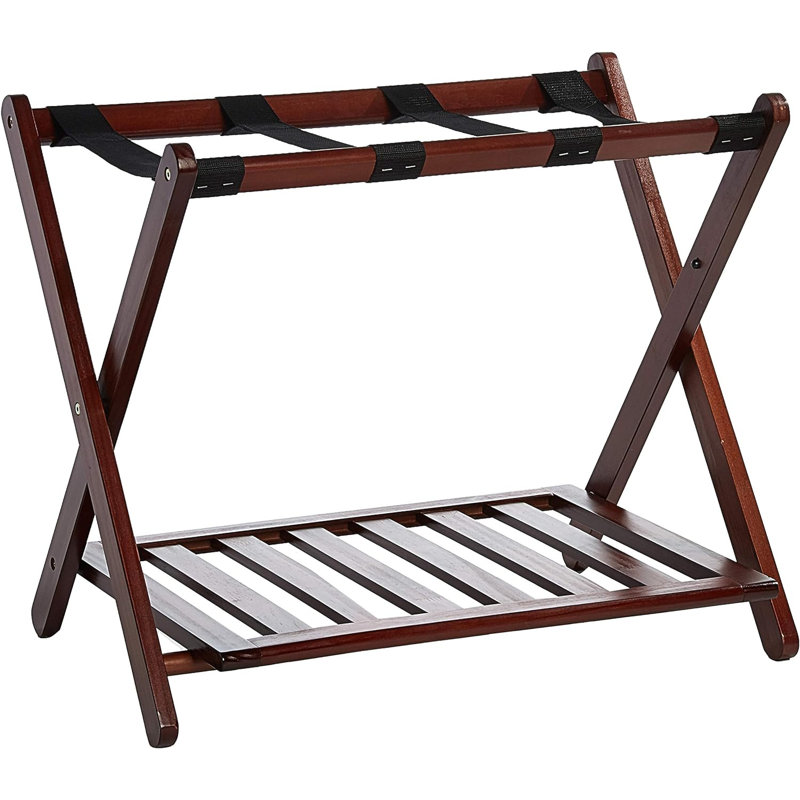 Elegant Walnut Wood Luggage Rack with Convenient Lower Shelf