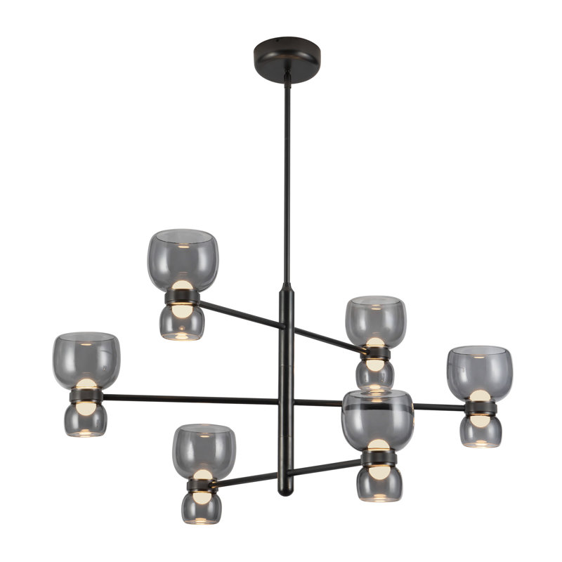 Sutton 36-in Black dimmable LED Chandelier, Smoked Glass, Oil Rubbed Bronze