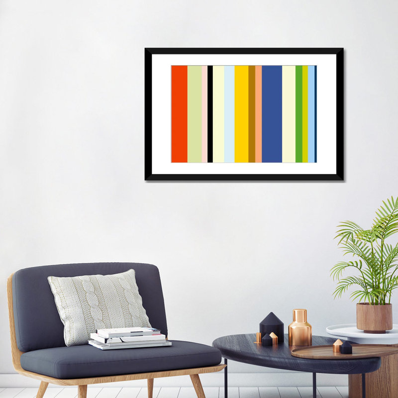 Art sur toile rayé «New York Soho Striped», Papier beaux-arts encadré noir, Blanc, H 24 po x l 32 po x P 1 po