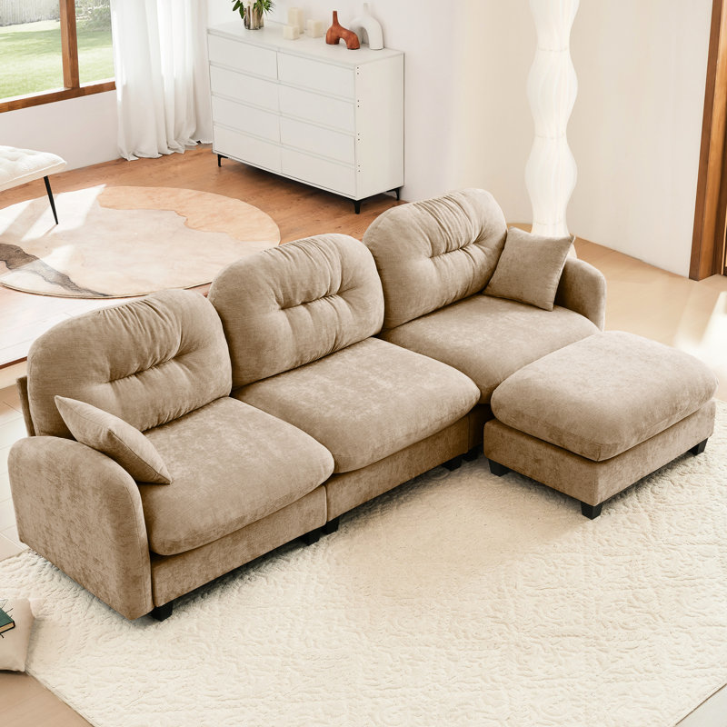 Chenille, canapé modulaire à 3 places, conception en forme de L, ergonomique, chameau ergonomique, canapé, tissu chenille, coussin
