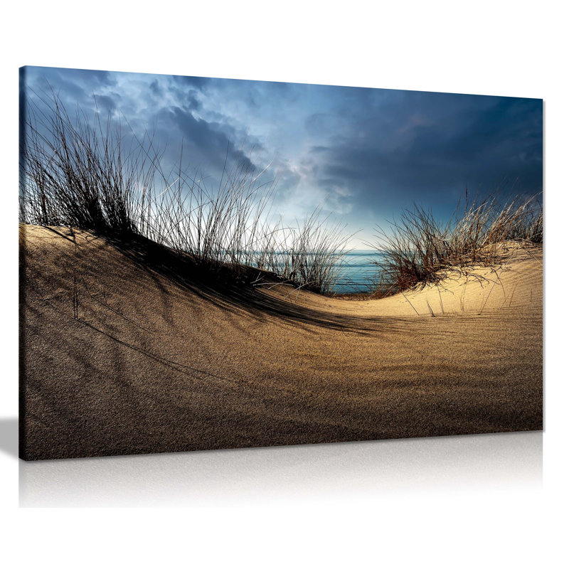 Beach Dunes Gloomy Sea - Wrapped Canvas Print, 20cm H x 31cm W